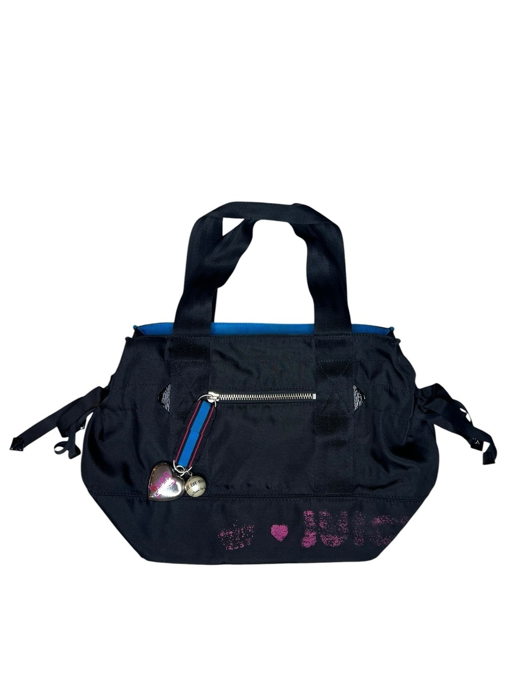 Juicy Couture Y2K Nylon Tote Duffel Bag Charms Black Pink